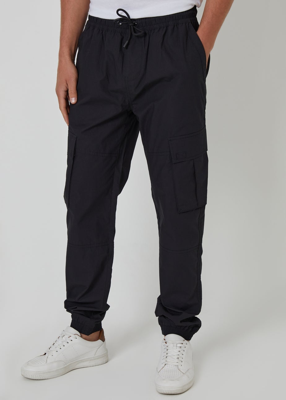 Threadbare Black Slim Fit Cotton Cuffed Cargo Trousers