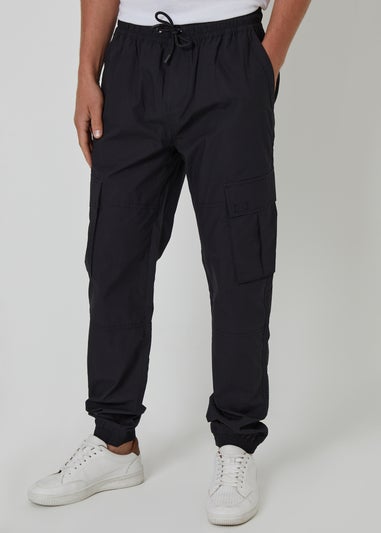 Threadbare Black Slim Fit Cotton Cuffed Cargo Trousers