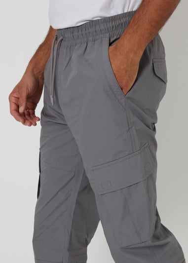 Threadbare Grey Slim Fit Cotton Cuffed Cargo Trousers