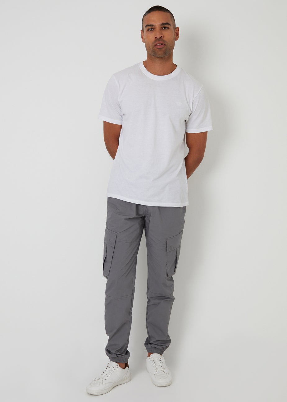 Threadbare Grey Slim Fit Cotton Cuffed Cargo Trousers