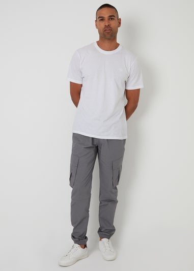 Threadbare Grey Slim Fit Cotton Cuffed Cargo Trousers