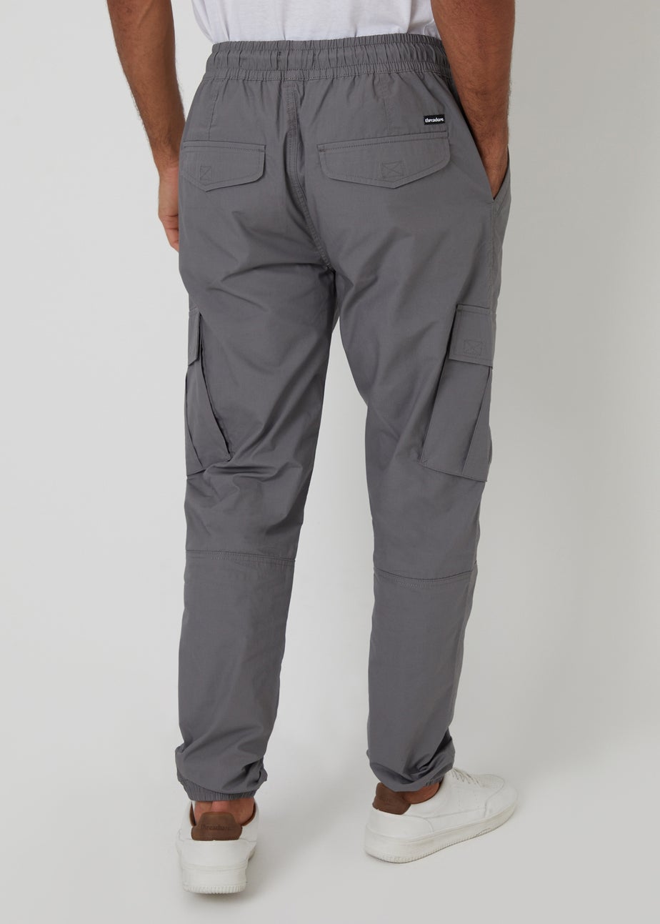 Threadbare Grey Slim Fit Cotton Cuffed Cargo Trousers