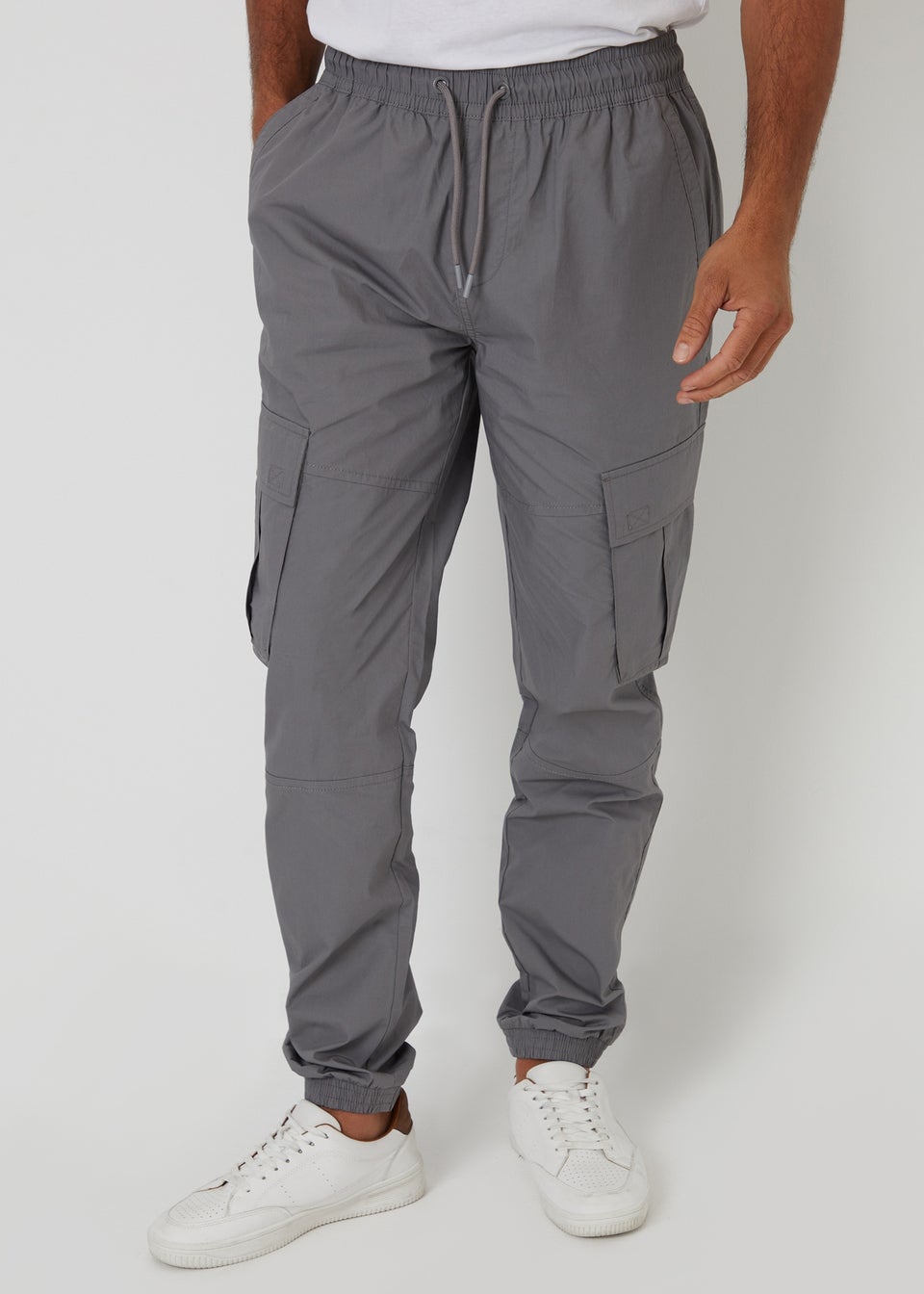 Threadbare Grey Slim Fit Cotton Cuffed Cargo Trousers