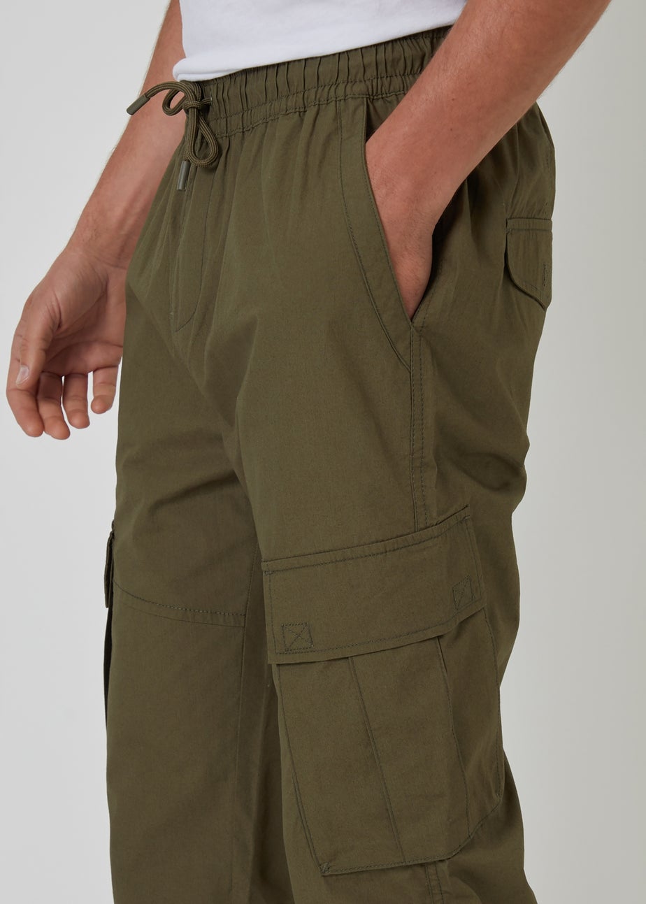 Threadbare Khaki Slim Fit Cotton Cuffed Cargo Trousers
