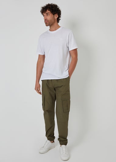 Threadbare Khaki Slim Fit Cotton Cuffed Cargo Trousers
