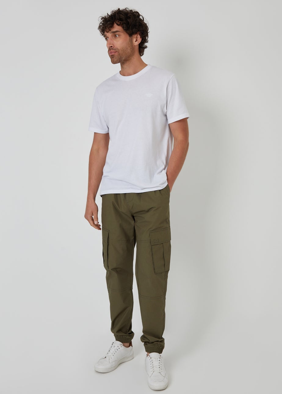 Threadbare Khaki Slim Fit Cotton Cuffed Cargo Trousers