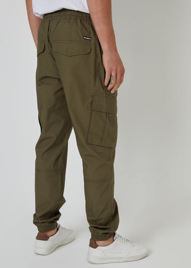 Threadbare Khaki Slim Fit Cotton Cuffed Cargo Trousers