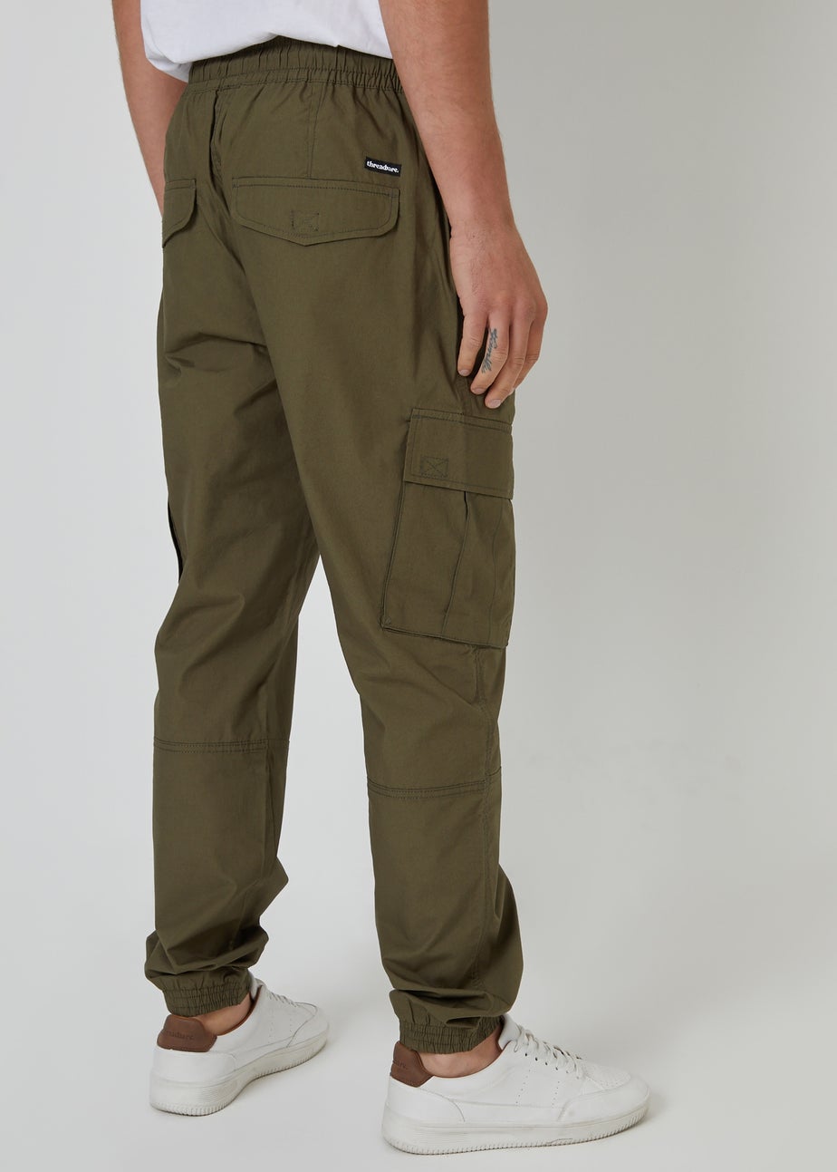 Threadbare Khaki Slim Fit Cotton Cuffed Cargo Trousers