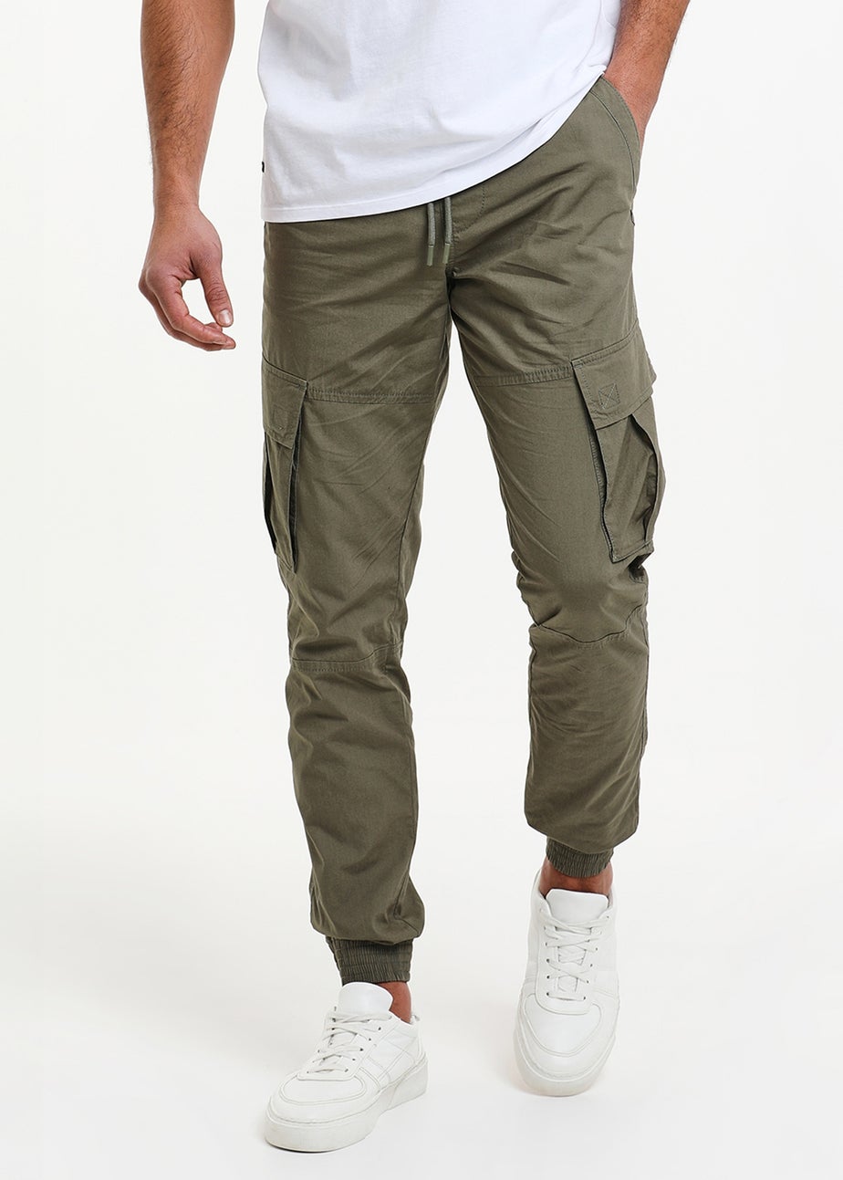 Threadbare Khaki Prince Cotton Cuffed Cargo Trousers