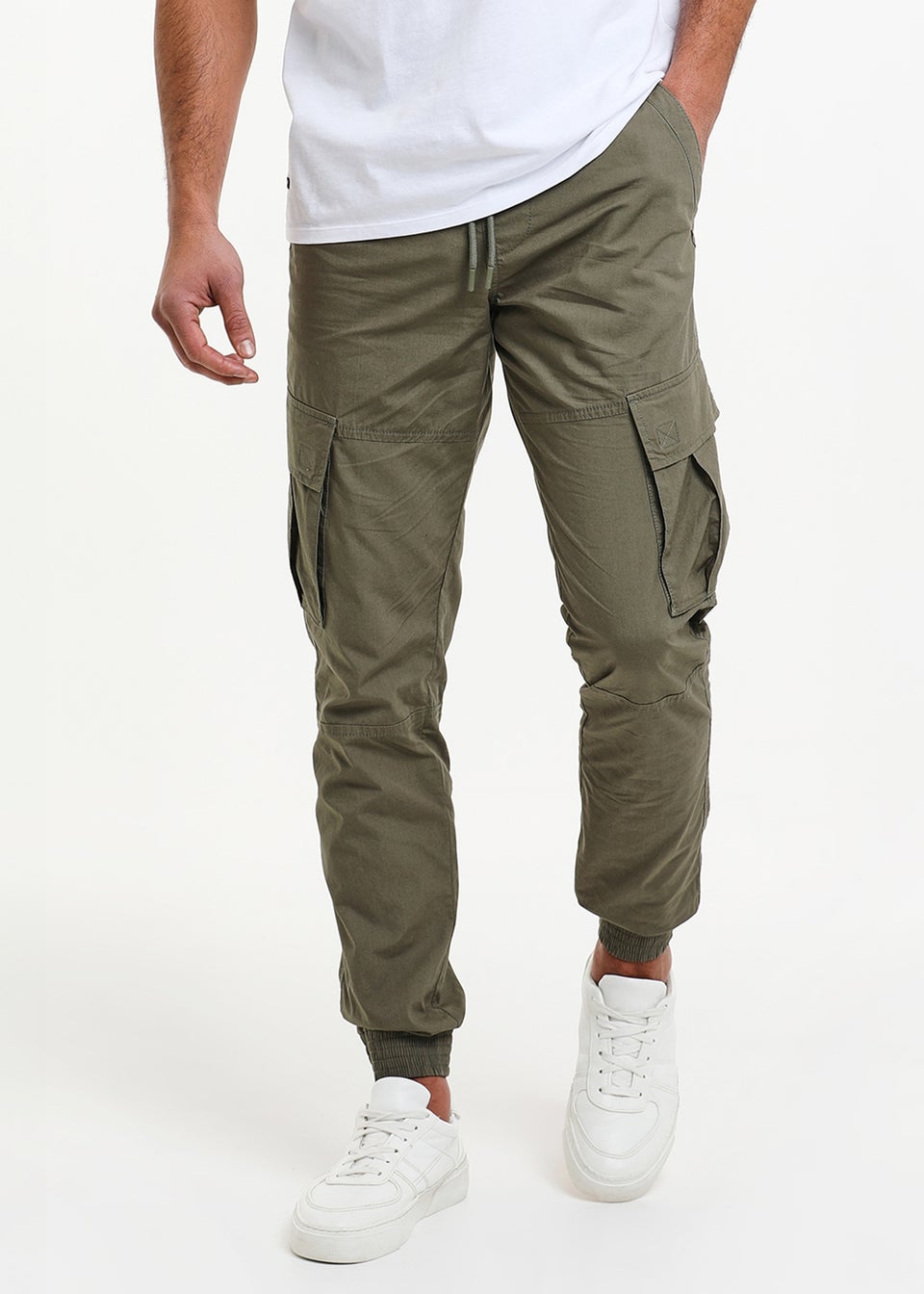 Threadbare Khaki Prince Cotton Cuffed Cargo Trousers