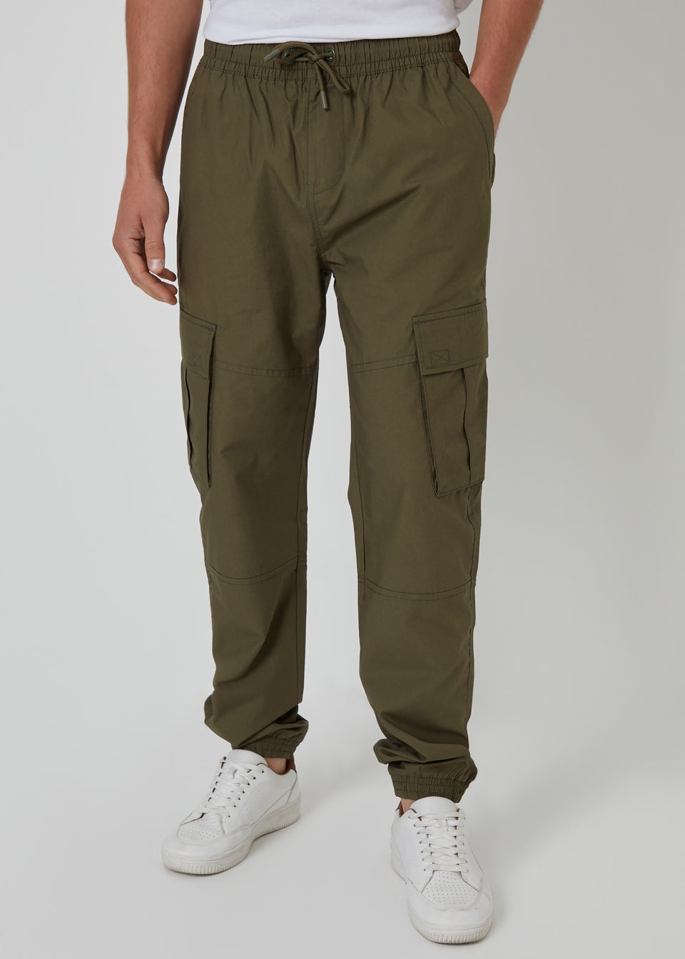 Threadbare Khaki Slim Fit Cotton Cuffed Cargo Trousers