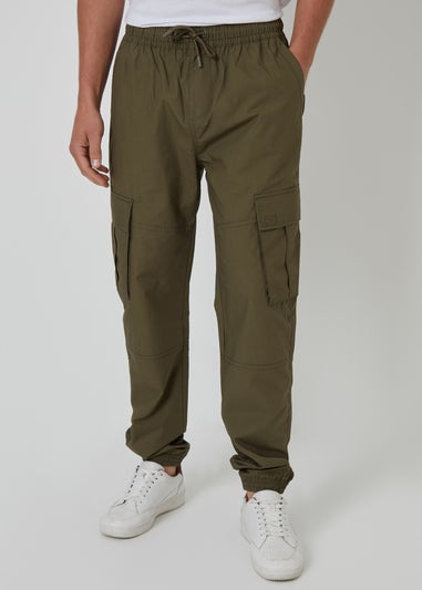 Threadbare Khaki Slim Fit Cotton Cuffed Cargo Trousers