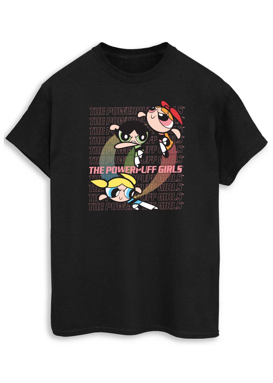 The Powerpuff Girls Black Repeat Logo Boyfriend Fit T-Shirt