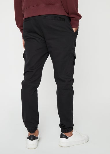 Threadbare Black Garrix Cotton Blend Cargo Pocket Jogger Style Trousers