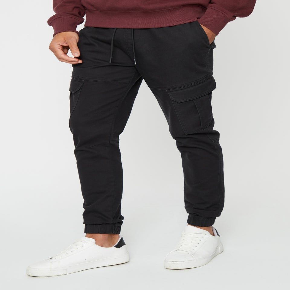 Threadbare Black Garrix Cotton Blend Cargo Pocket Jogger Style Trousers