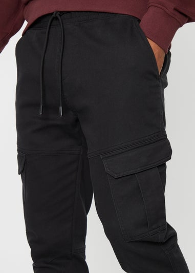 Threadbare Black Garrix Cotton Blend Cargo Pocket Jogger Style Trousers