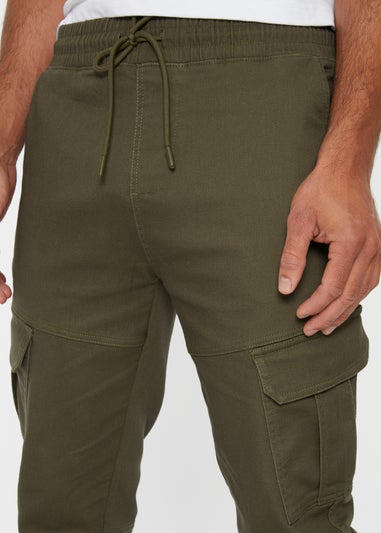 Threadbare Khaki Garrix Cotton Blend Cargo Pocket Jogger Style Trousers