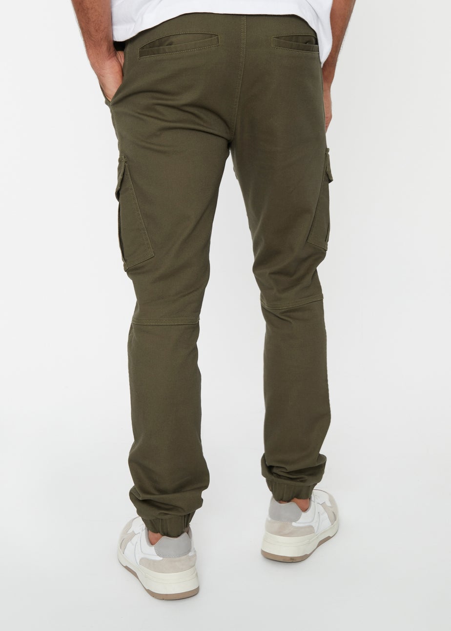 Threadbare Khaki Garrix Cotton Blend Cargo Pocket Jogger Style Trousers