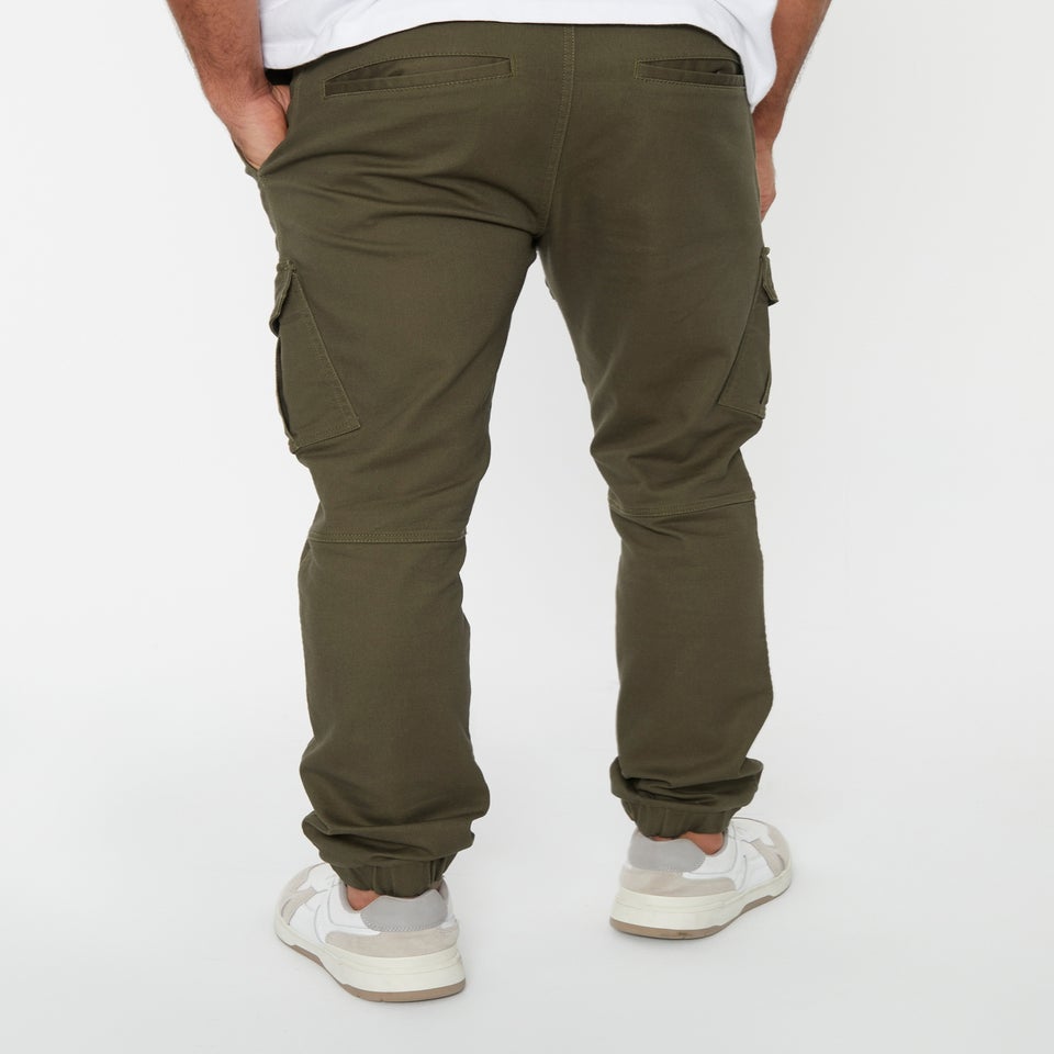 Threadbare Khaki Garrix Cotton Blend Cargo Pocket Jogger Style Trousers
