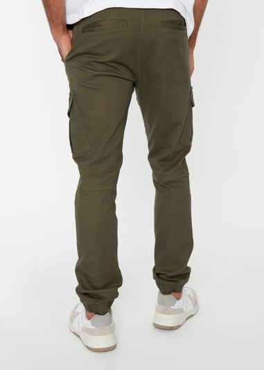 Threadbare Khaki Garrix Cotton Blend Cargo Pocket Jogger Style Trousers