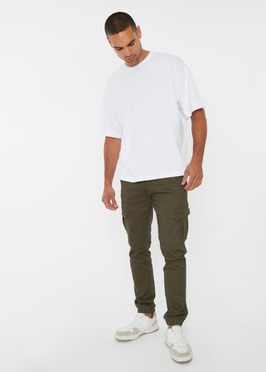 Threadbare Khaki Garrix Cotton Blend Cargo Pocket Jogger Style Trousers