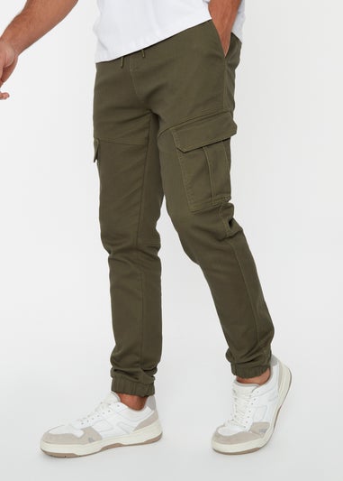 Threadbare Khaki Garrix Cotton Blend Cargo Pocket Jogger Style Trousers