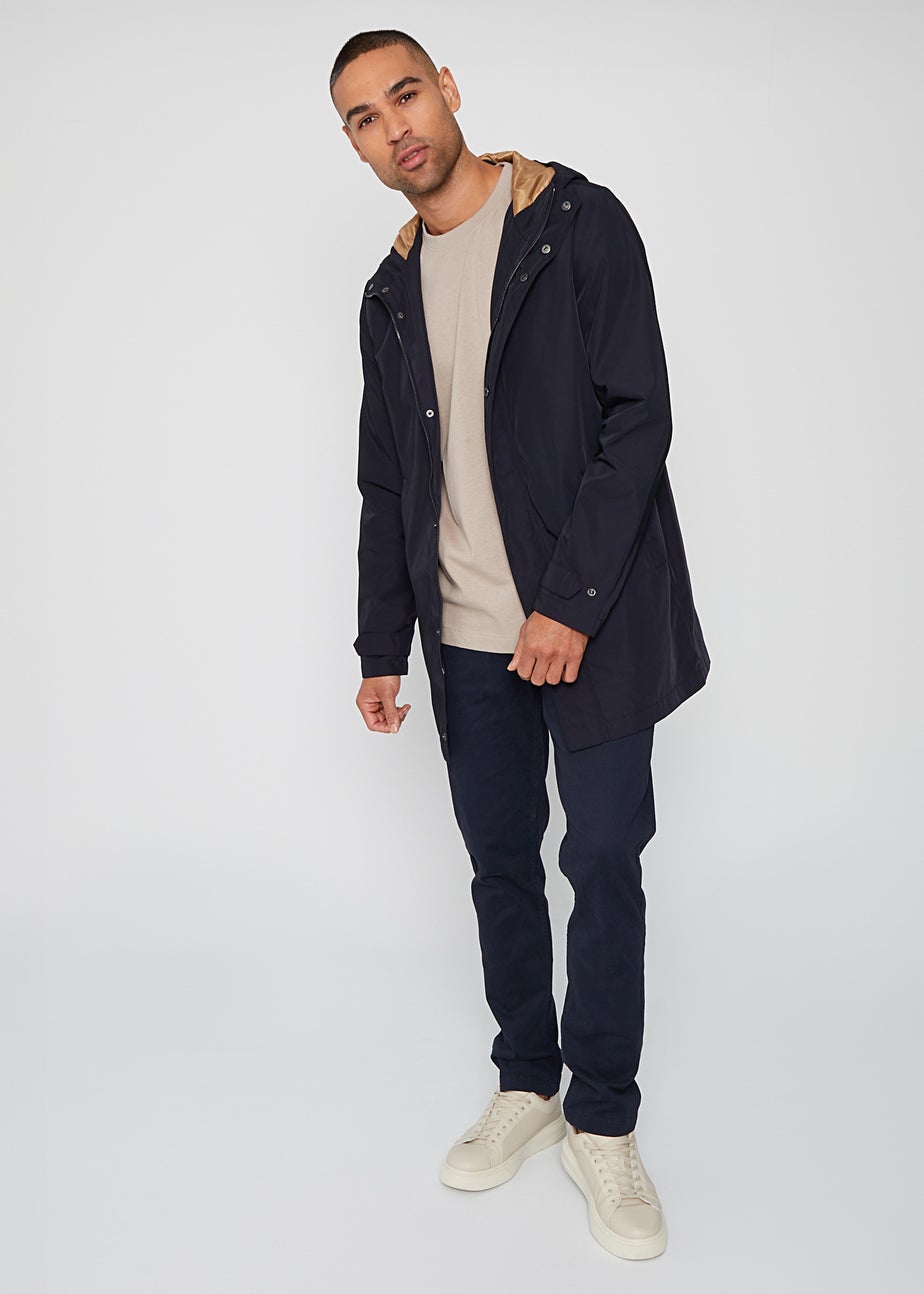 Threadbare Navy Showerproof Zip Up Hooded Raincoat