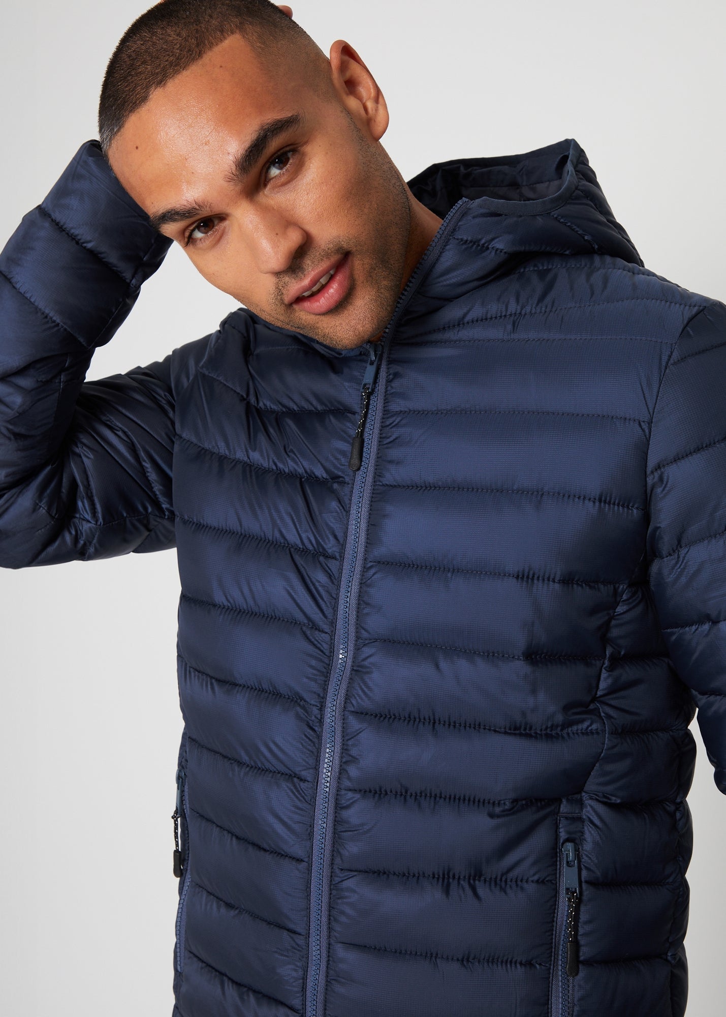 Threadbare Navy Matte Finish Padded Hooded Jacket - Matalan