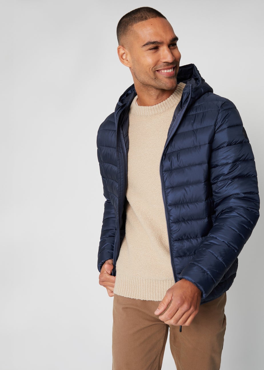 Threadbare Navy Matte Finish Padded Hooded Jacket