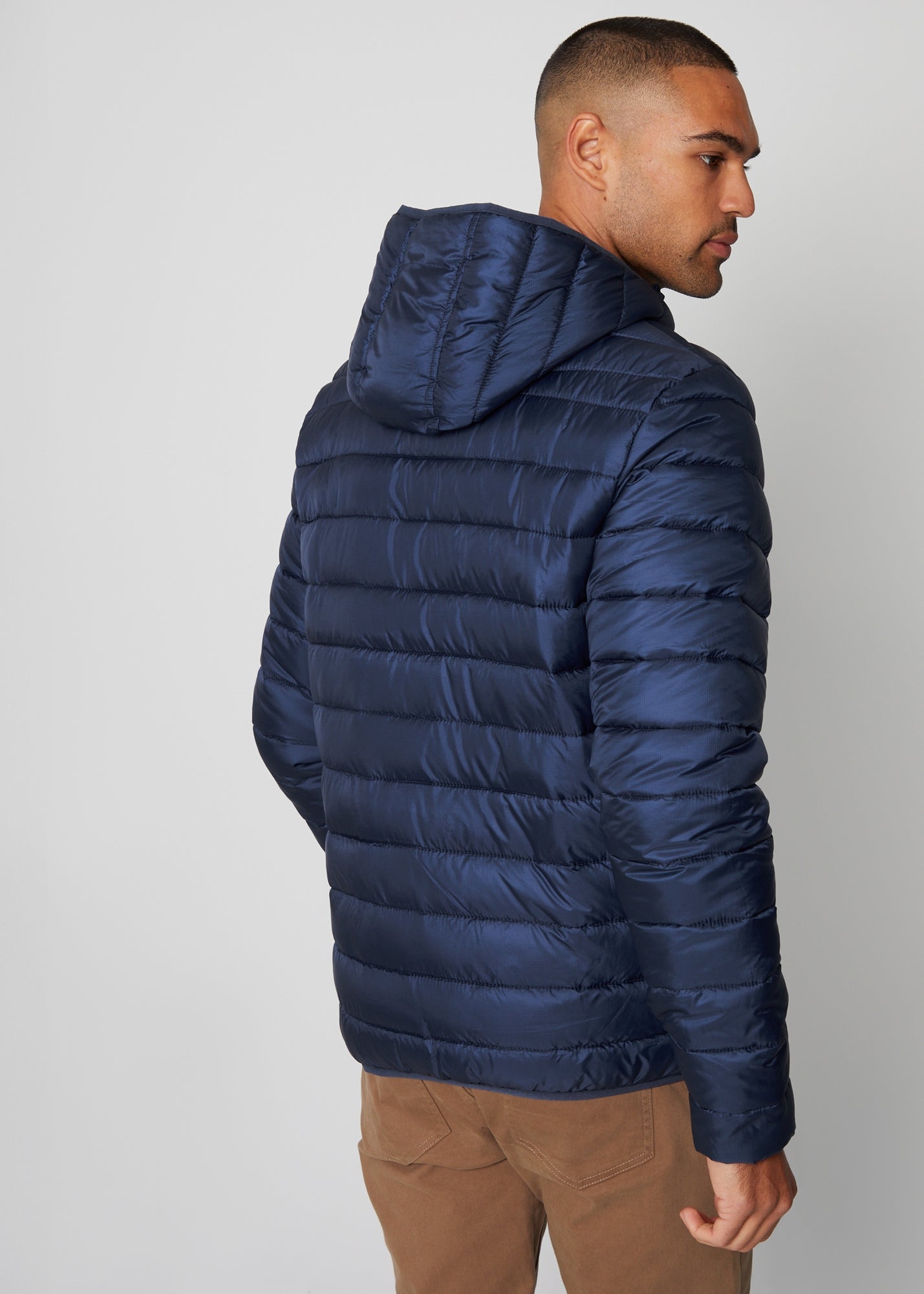 Threadbare Navy Matte Finish Padded Hooded Jacket - Matalan