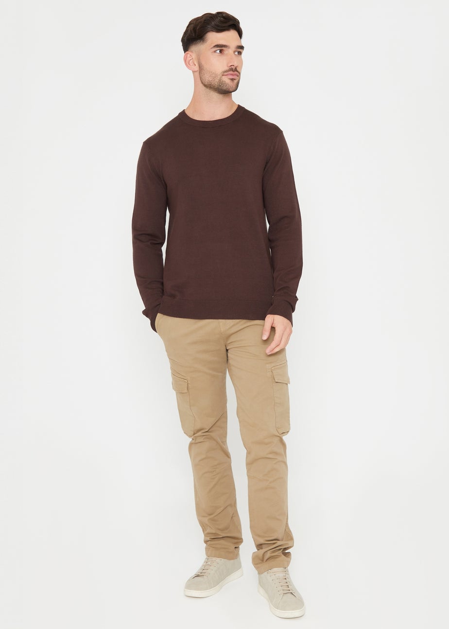 Threadbare Brown Crew Neck Knitted Jumper