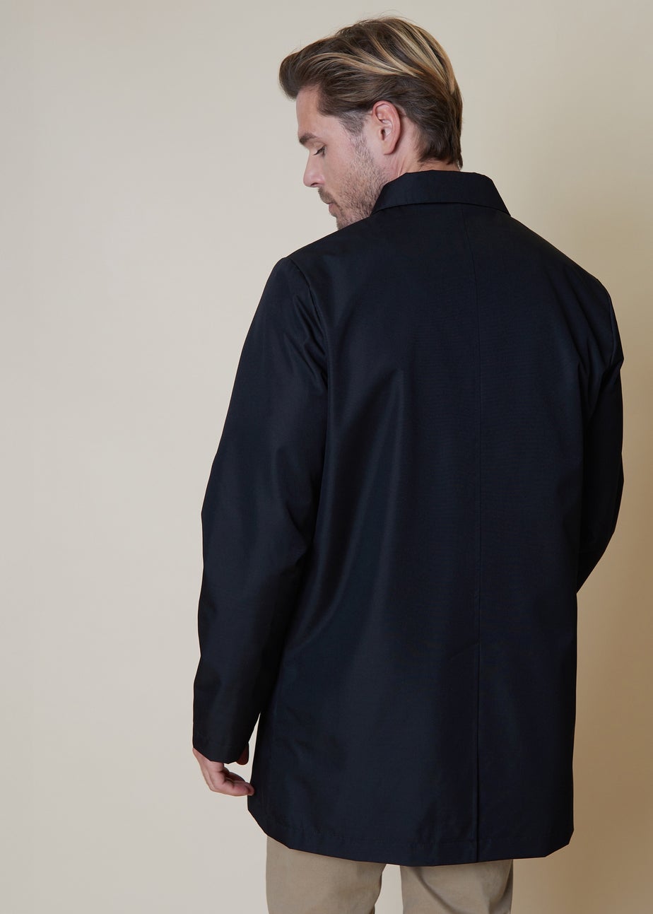 Threadbare Black Showerproof Longline Collared Mac Jacket