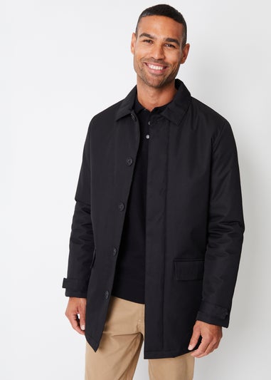 Threadbare Black Hanson Showerproof Button Up Collared Mac Jacket