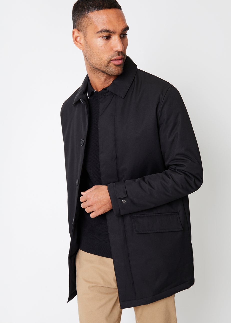 Threadbare Black Hanson Showerproof Button Up Collared Mac Jacket