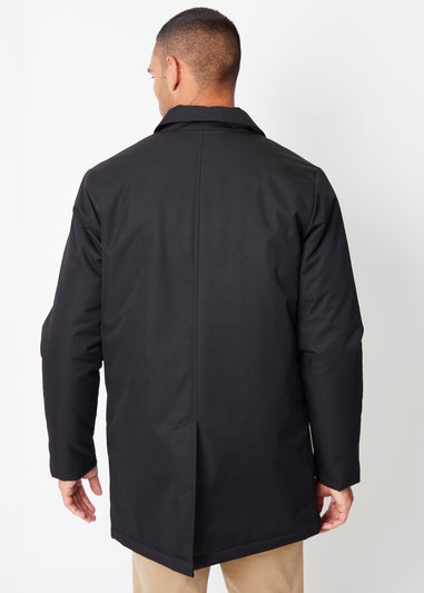 Threadbare Black Hanson Showerproof Button Up Collared Mac Jacket