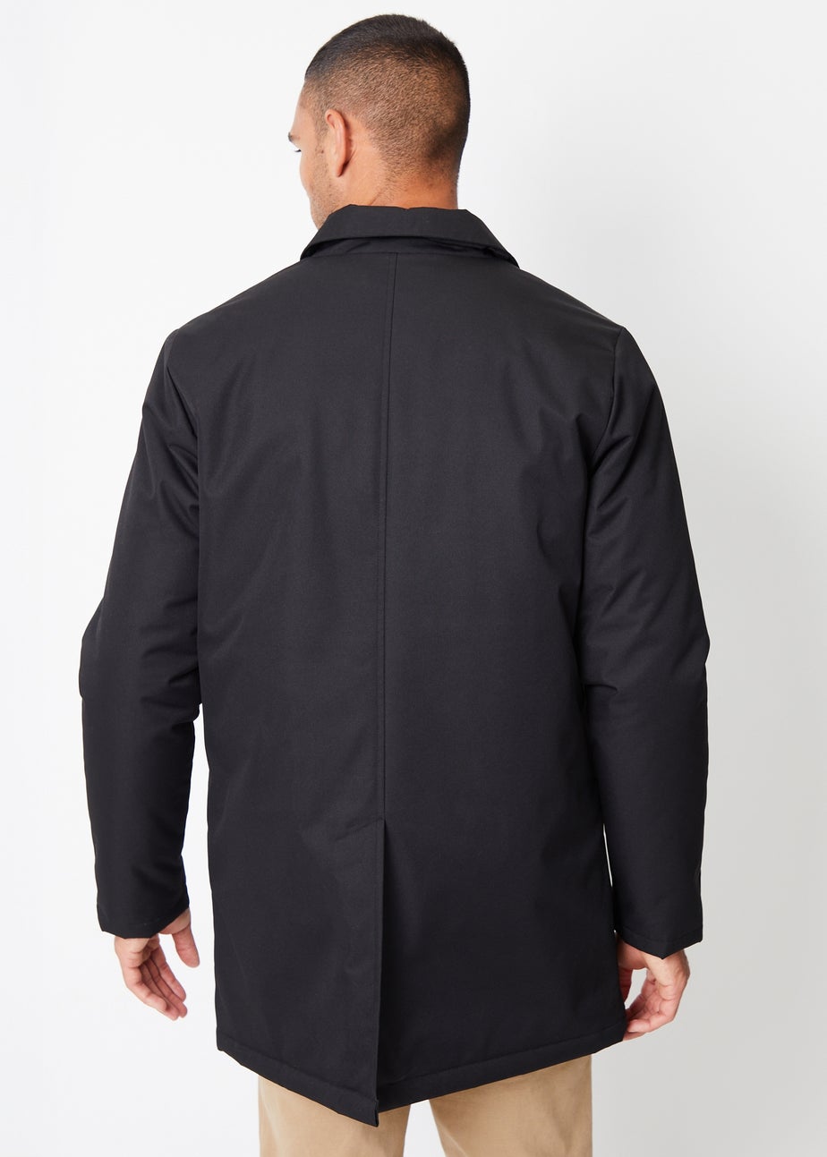 Threadbare Black Hanson Showerproof Button Up Collared Mac Jacket