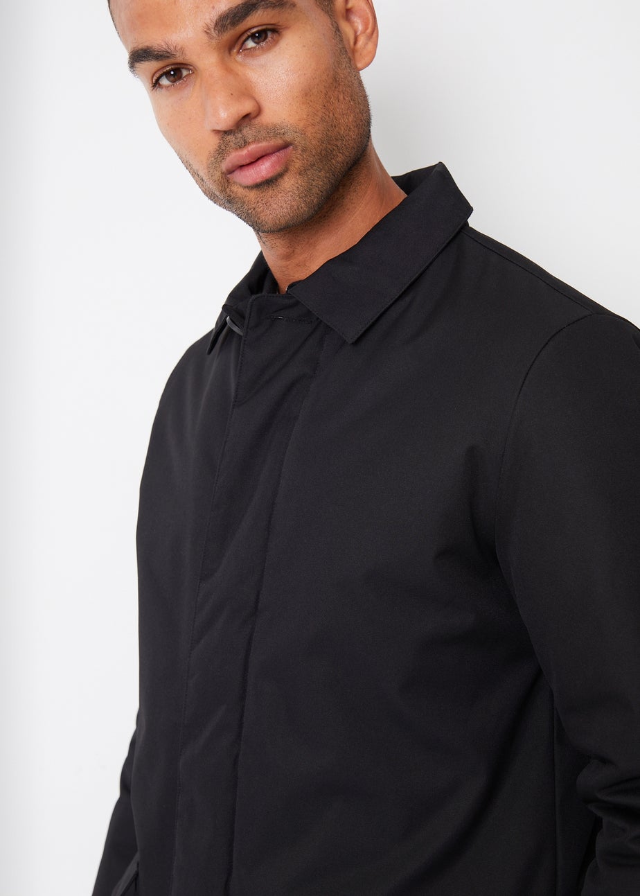 Threadbare Black Hanson Showerproof Button Up Collared Mac Jacket