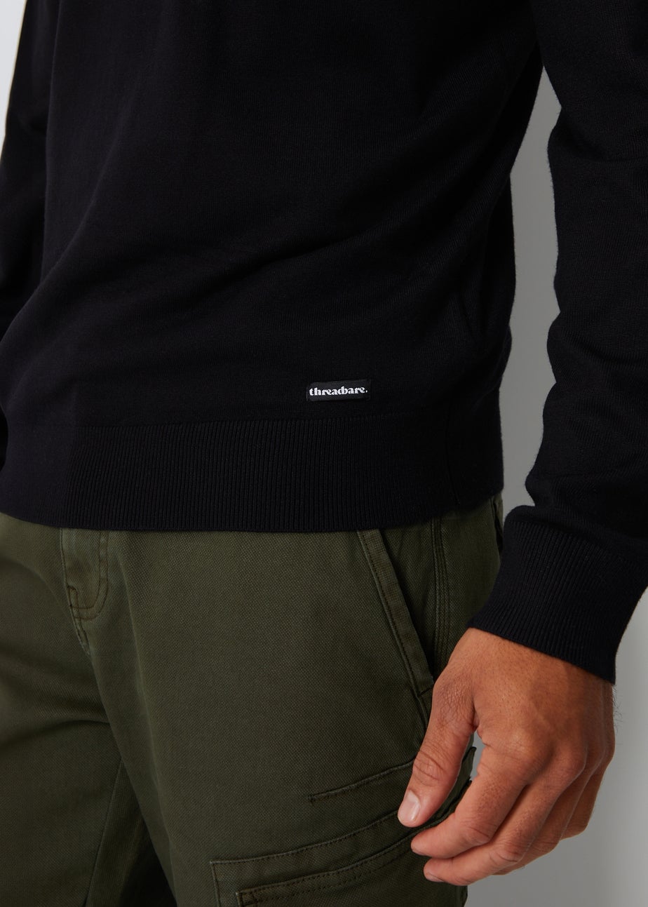 Threadbare Black Funnel Neck Quarter Zip Knitted Jumper