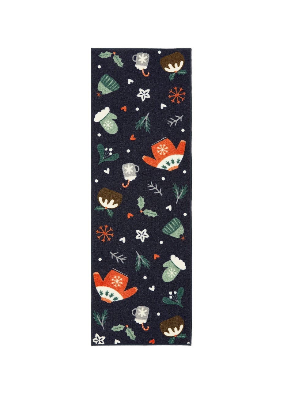 FloorMatters Printed Loop Seasons Greetings Washable Runner and Mat