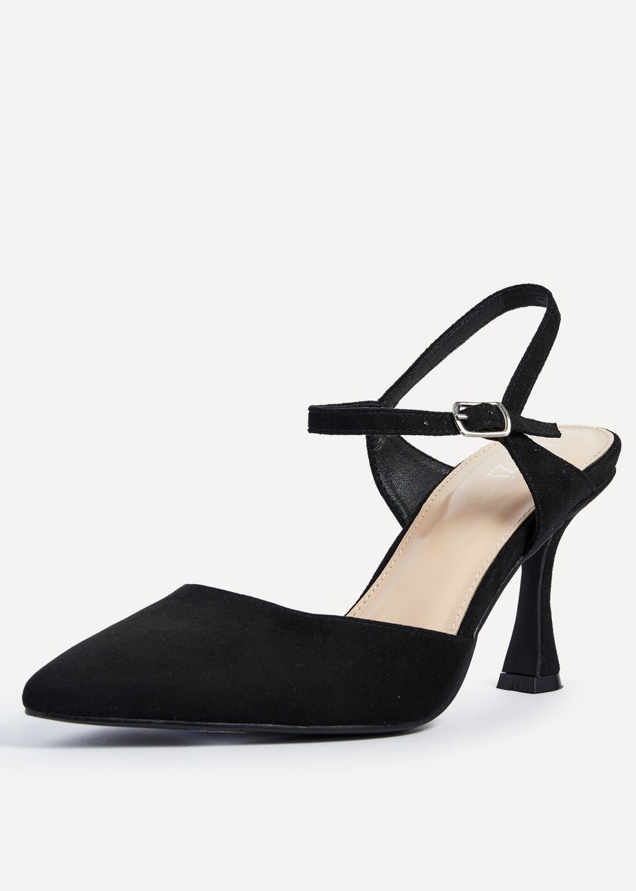 Linzi Natalia Black Faux Suede Open Back Stiletto Court Heel