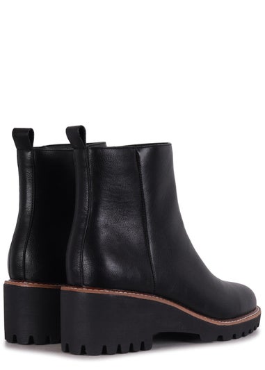 Linzi Greta Black Faux Leather Wedge Sole Chelsea Boot