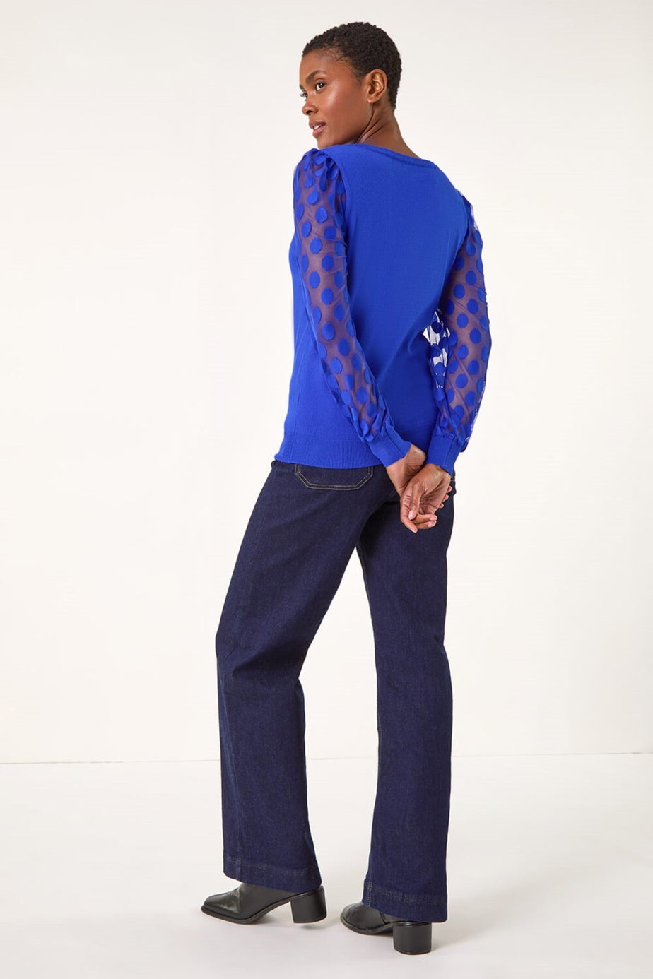 Roman Royal Blue Polka Dot V-Neck Sleeve Knit Jumper