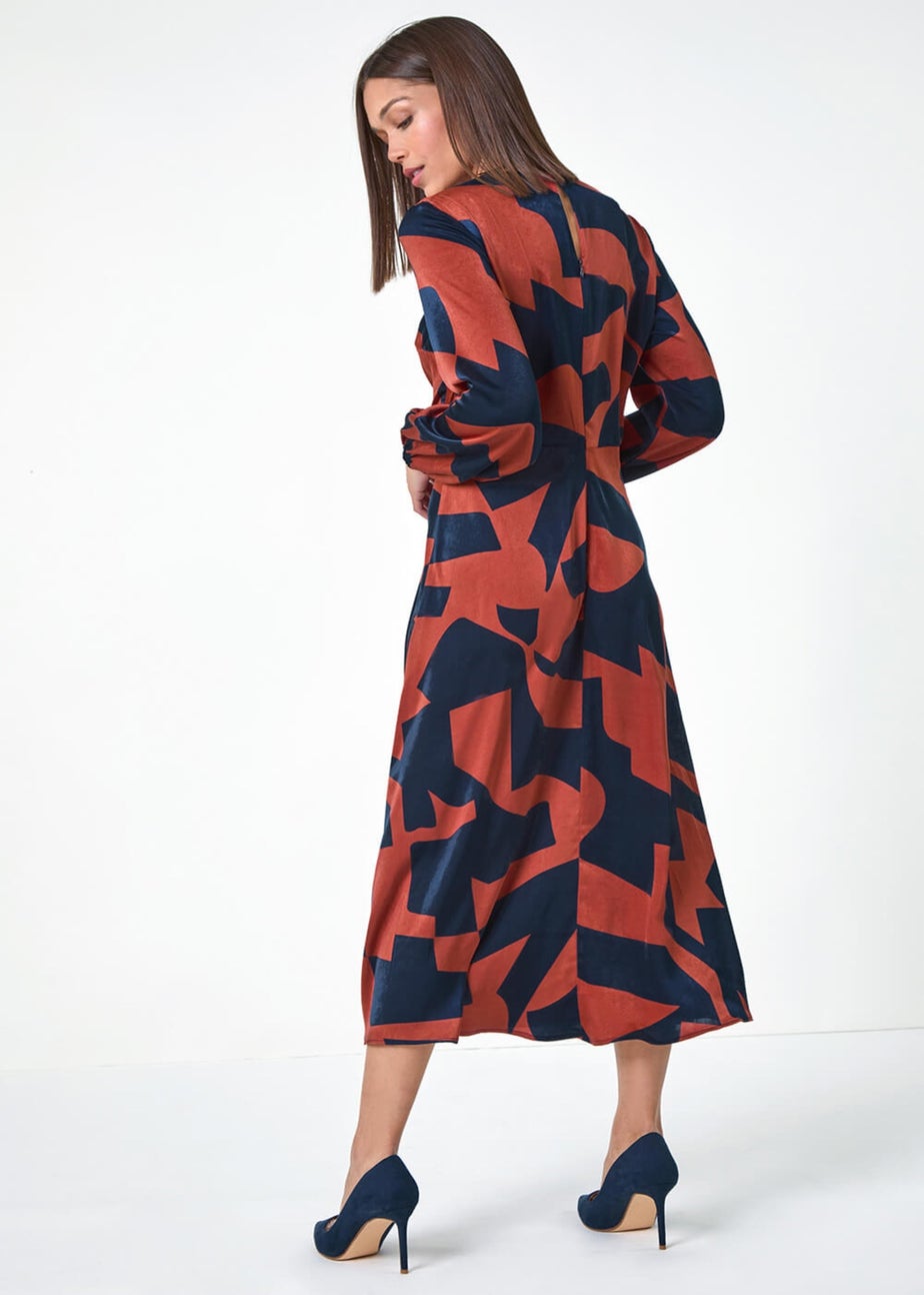 Roman Rust Geometric Colour Block Print Midi Dress