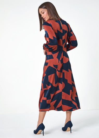 Roman Rust Geometric Colour Block Print Midi Dress