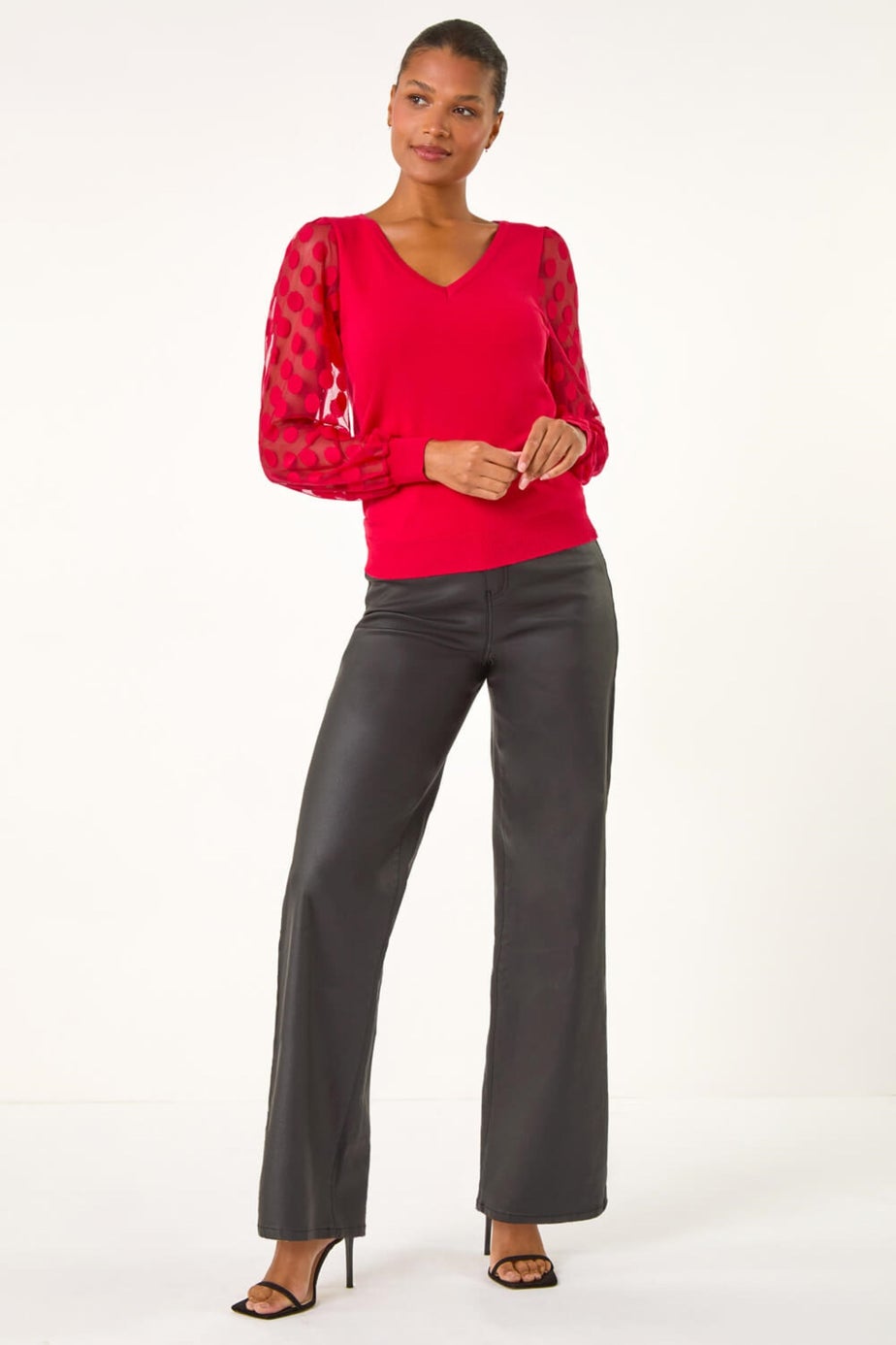 Roman Red Polka Dot V-Neck Sleeve Knit Jumper