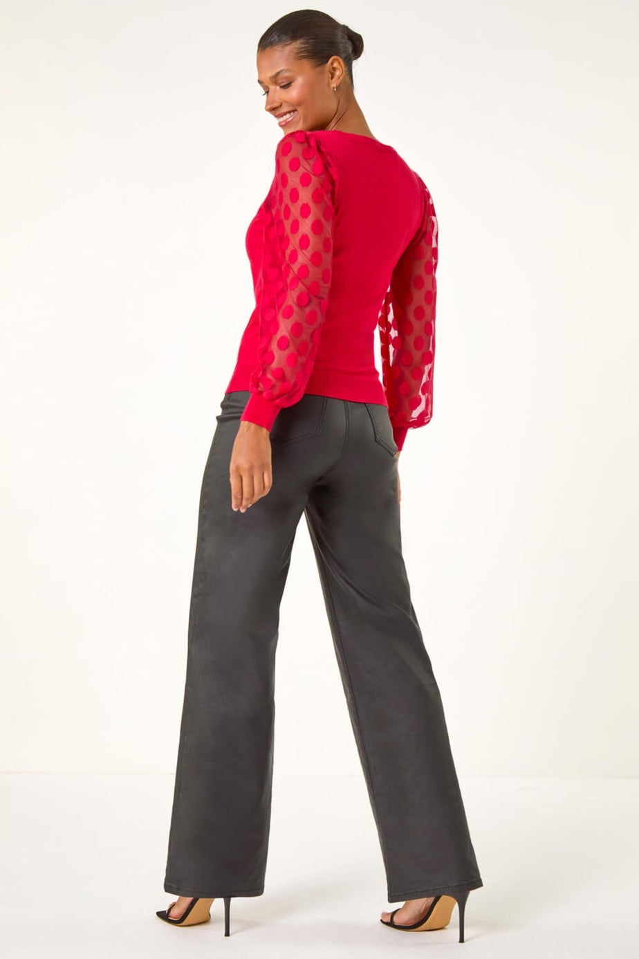Roman Red Polka Dot V-Neck Sleeve Knit Jumper