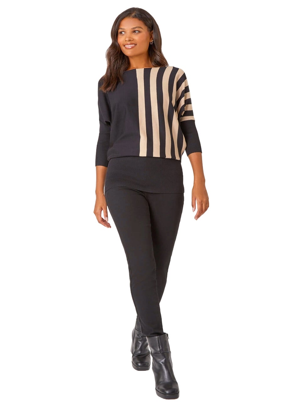 Roman Black Contrast Stripe Print Knit Jumper