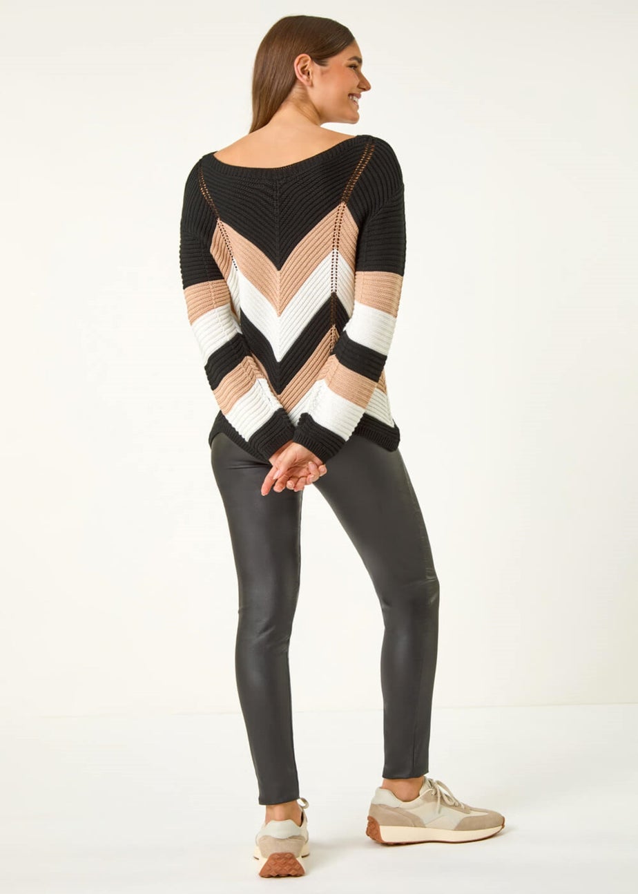 Roman Black Chevron Colour Block Jumper