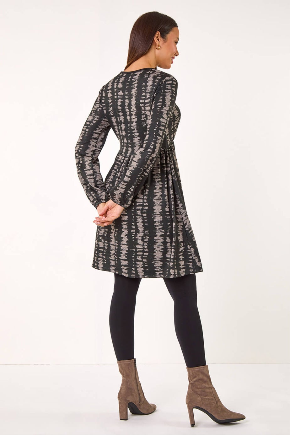 Roman Black Abstract Print Soft Knit Stretch Dress