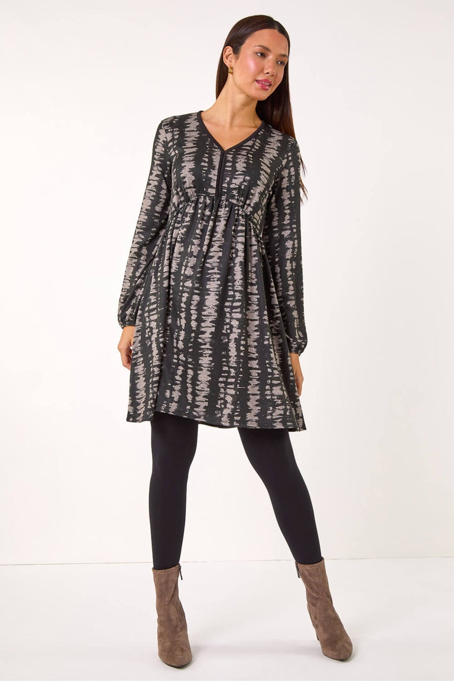 Roman Black Abstract Print Soft Knit Stretch Dress